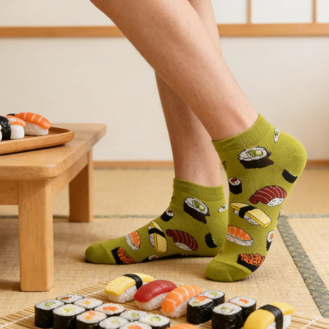 Cotton Blend Sushi Print Casual Ankle Socks - 2