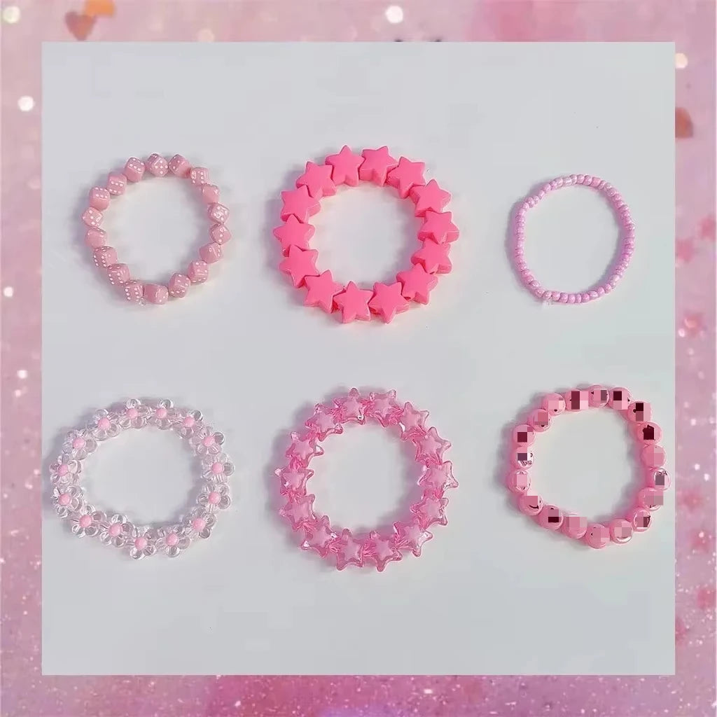 Plastic Beaded Elastic Bracelet Set For Women