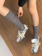 Polyester Lace Hollow Out Mid Calf Socks