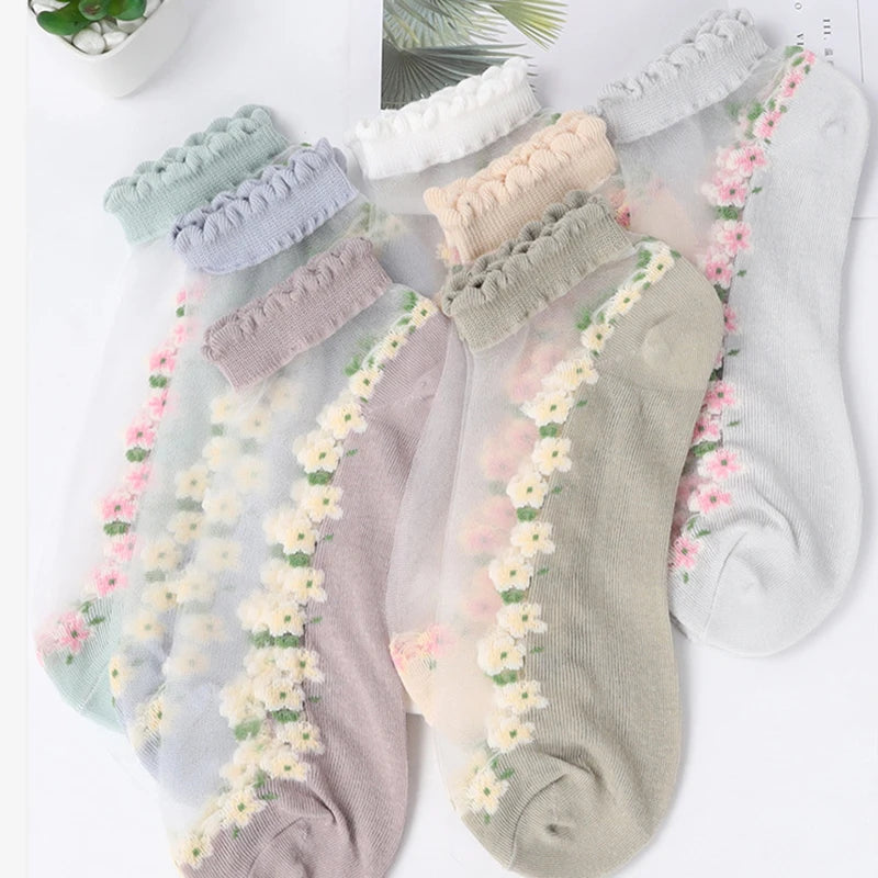 Floral Print Polyester Elastane Low Tube Casual Socks 7 Pairs - 11