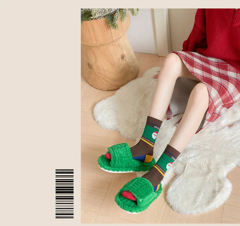 Cotton Christmas Mid Calf Socks for Women