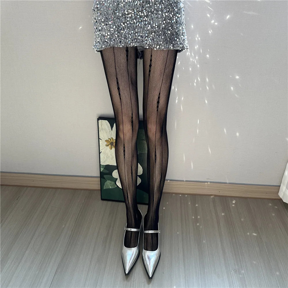 Nylon Fishnet Patterned Tights for Women