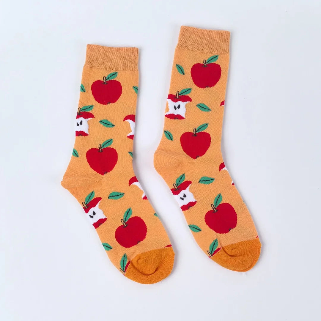 Cotton Blend Apple Print Mid Calf Casual Socks - 11