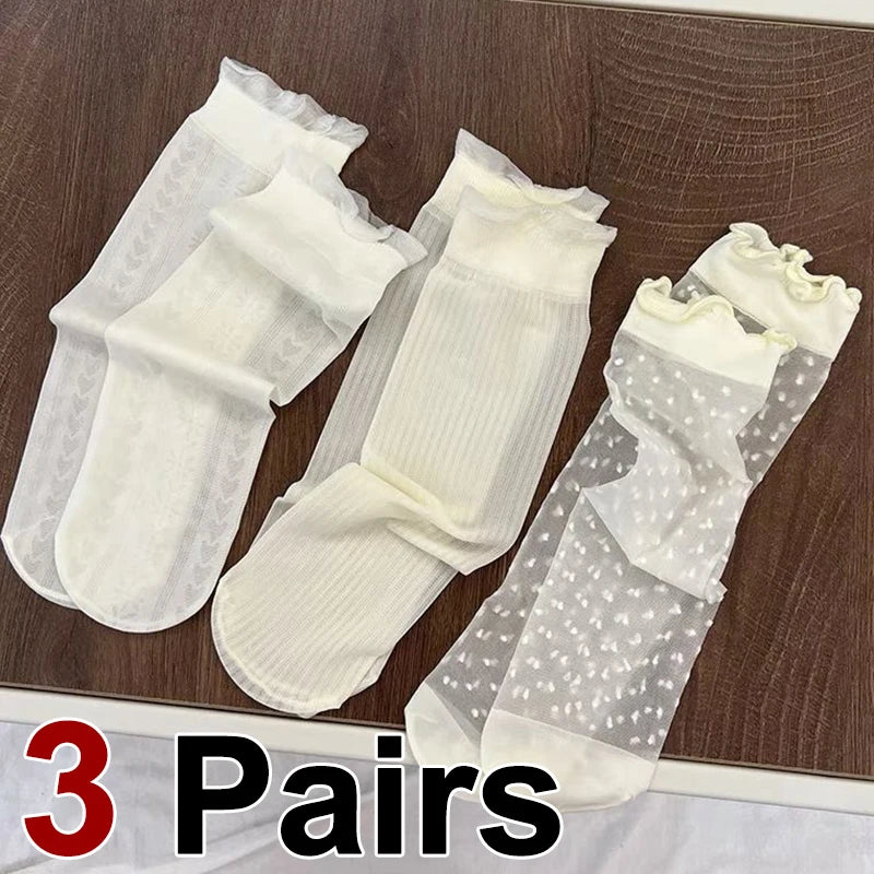 Polyester Elastane Lace Mid Tube Socks - 1