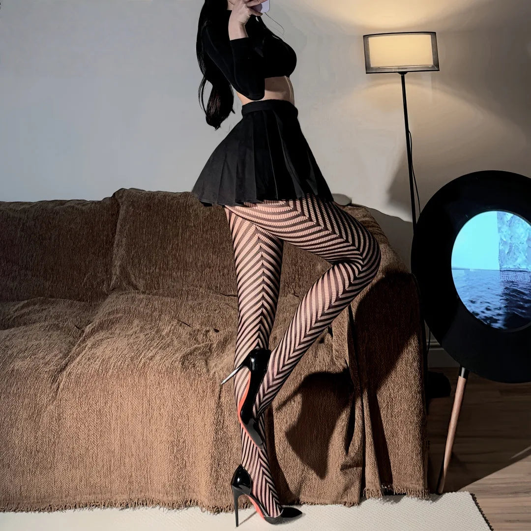 Geometric Mesh Pattern Nylon Pantyhose - 4