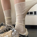 Lace Trimmed Polyester Elastane Casual Mid Tube Socks