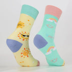 Cotton Blend Smiley Rainbow Print Mid Calf Socks