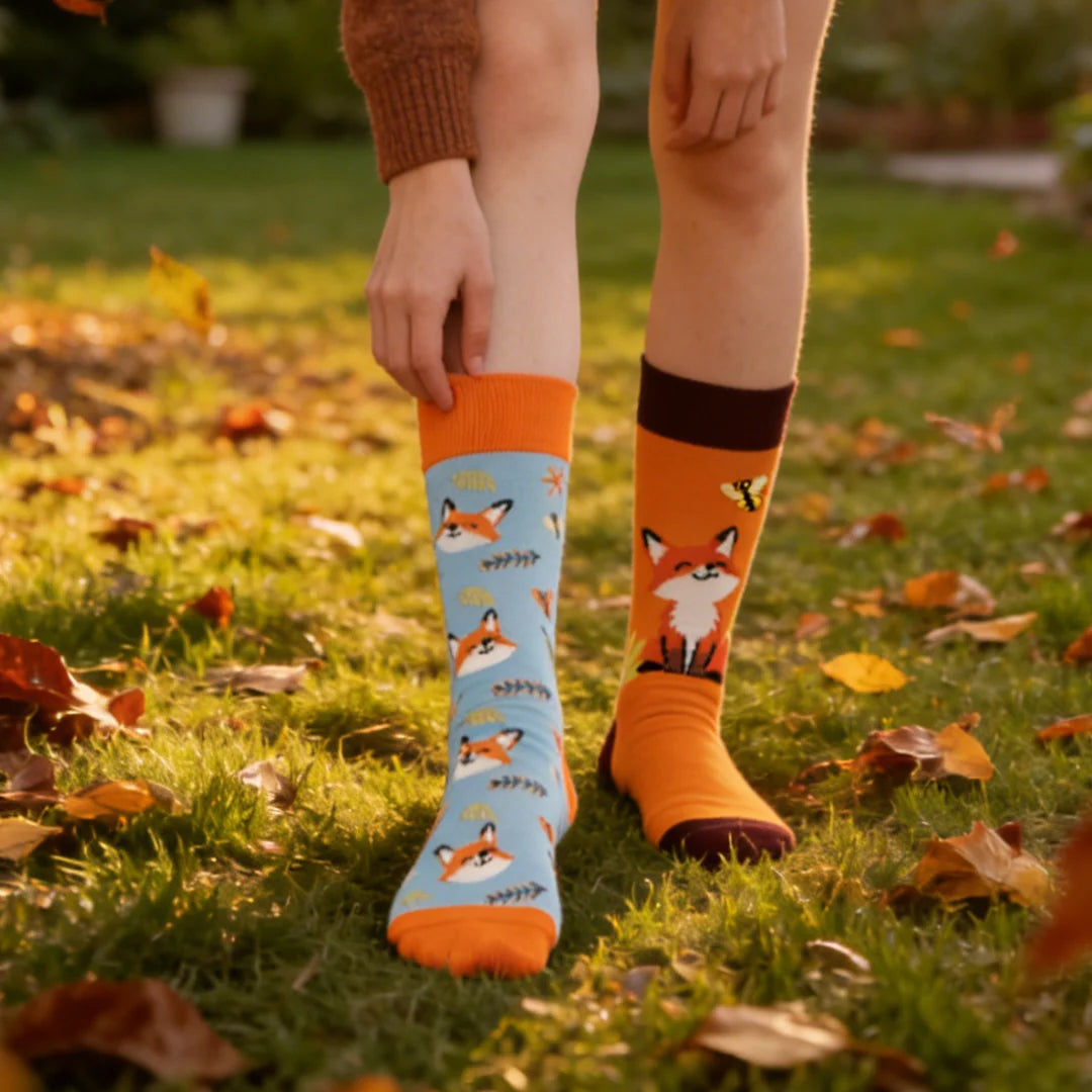 Cotton Blend Cartoon Fox Mid Calf Socks - 4