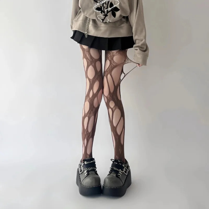 Distressed Nylon Fishnet Stockings for Women
