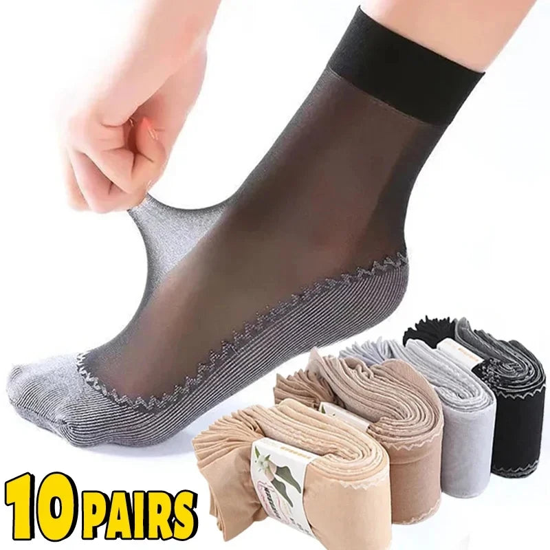 Thin Nylon Lace Transparent Socks Women Breathable Non Slip Cotton Bottom