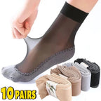 Thin Nylon Lace Transparent Socks Women Breathable Non Slip Cotton Bottom