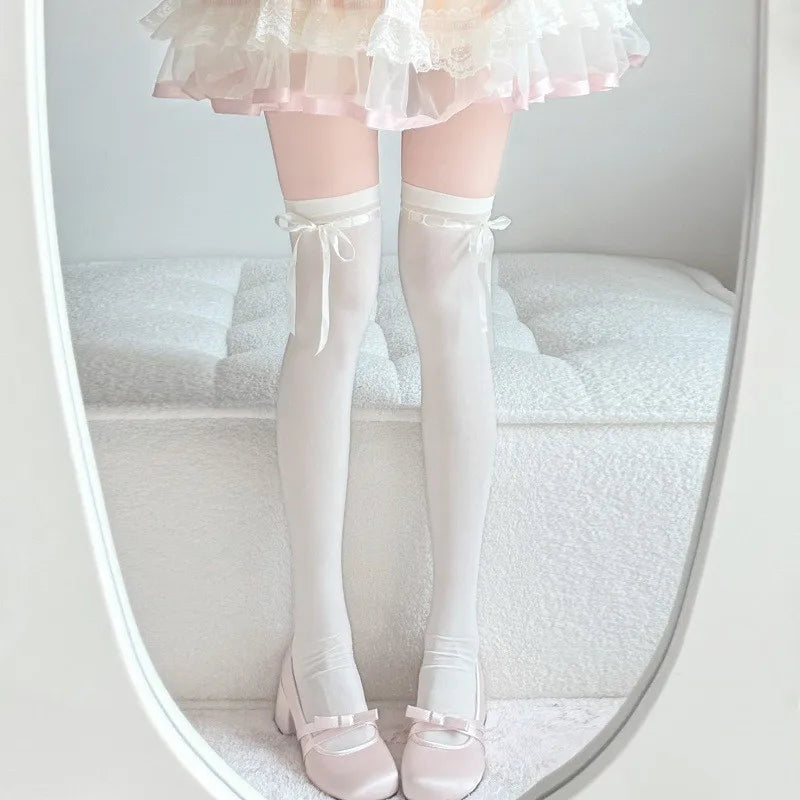 Nylon Elastane Bowknot Thigh High Stockings