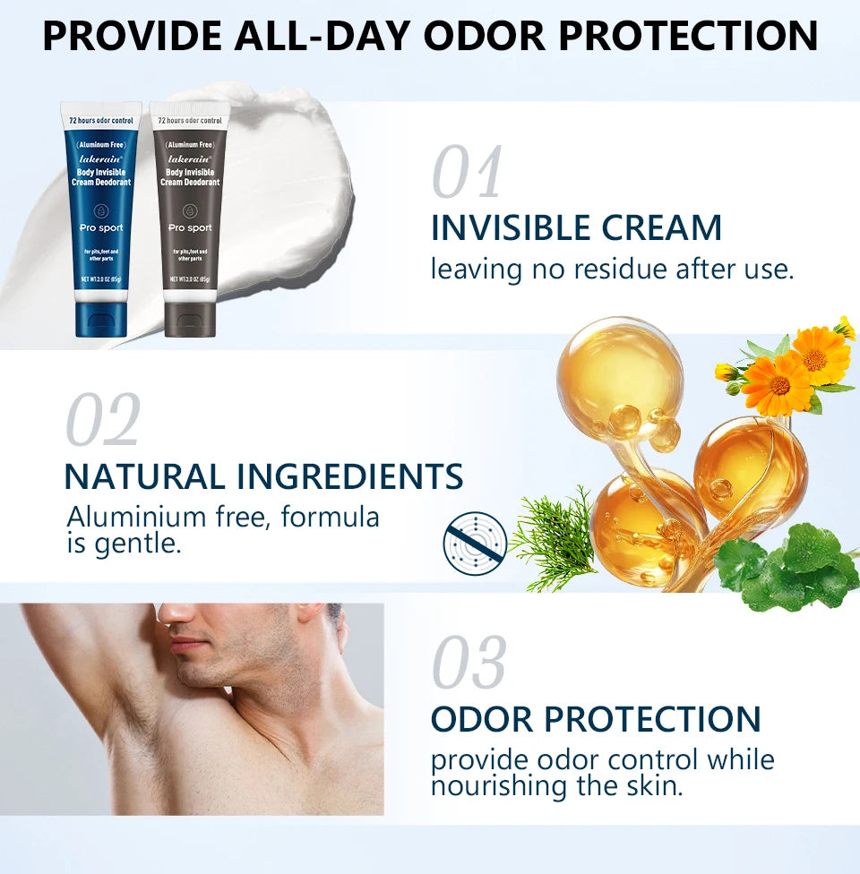 Invisible Body Deodorant Cream 72 Hour Odor Protection