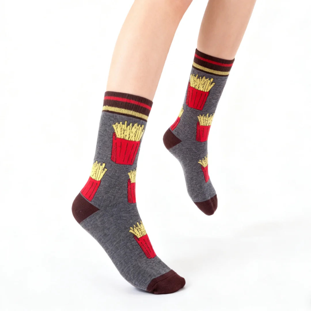 Cotton Blend Novelty Food Print Mid Calf Unisex Socks